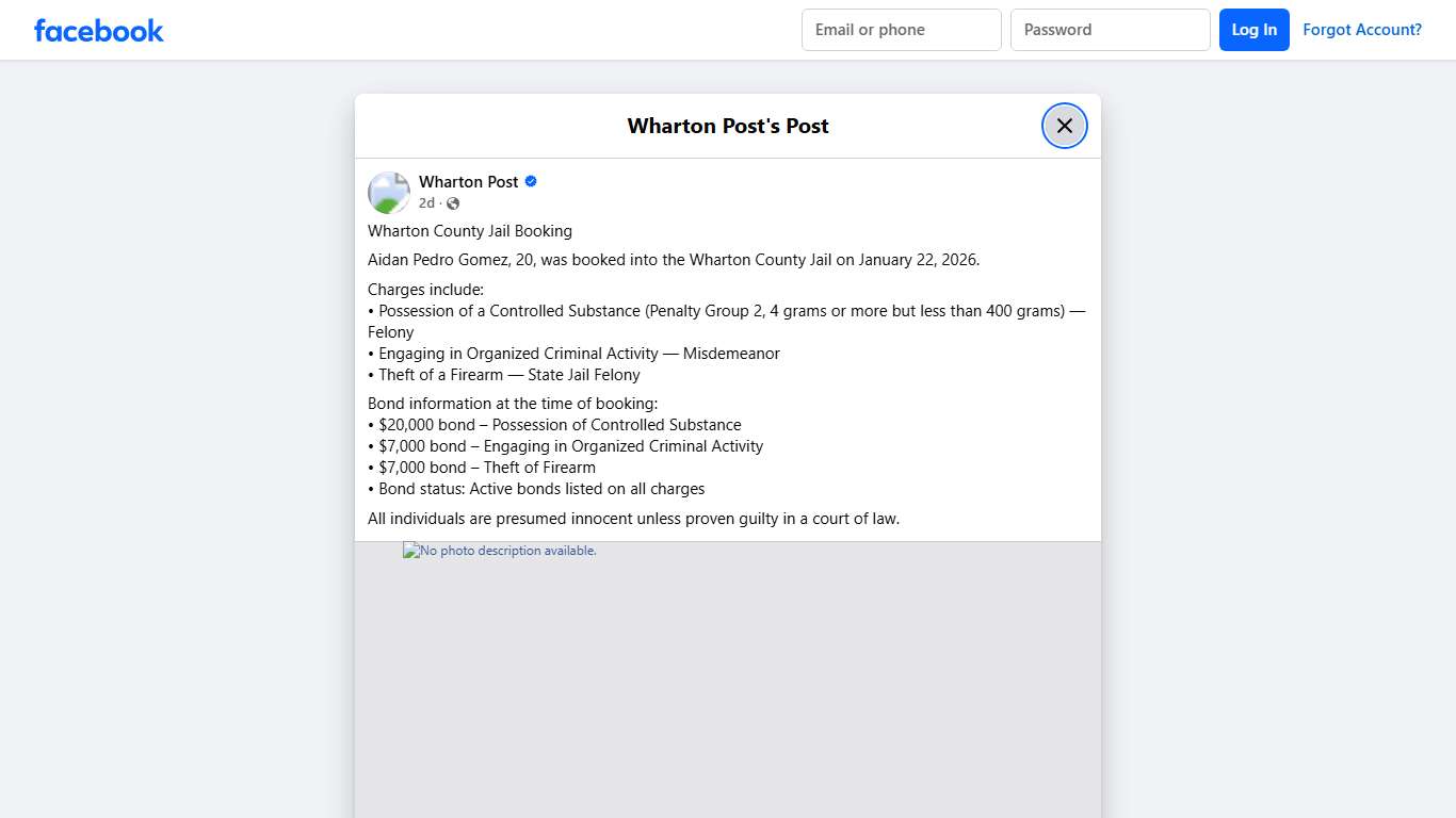 Wharton Post - Wharton County Jail Booking Aidan Pedro... Facebook